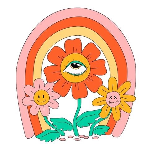 Premium Vector Retro 70s Psychedelic Hippie Flowers Illustration
