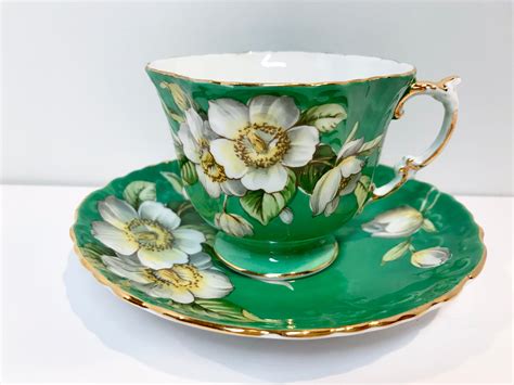 Green Aynsley Tea Cup And Saucer Antique Tea Cups Vintage Floral Tea Cups Aynsley Cups