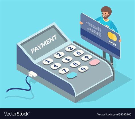 Cartoon Payment Terminal Man With Debit Card Vector Image