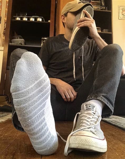 Brosoxnsoles Sniffing His Converse Sneakers And Showing His Gray And White Crew Socks Male