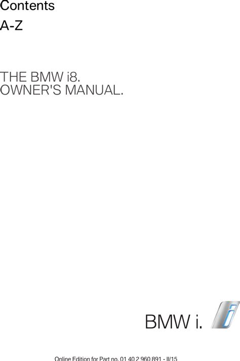 Bmw 2015 I8 Owners Manual