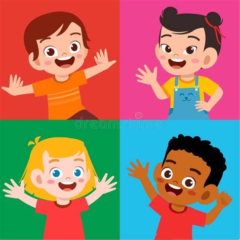 Happy Cute Kid Boy And Girl Smile Expression Set Stock Vector