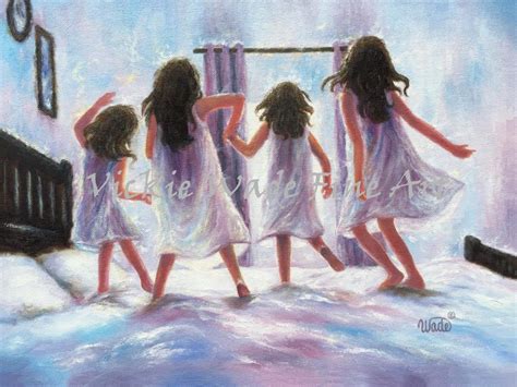 Four Sisters Jumping On The Bed Art Print Four Girls Four Etsy Sisters Drawing Four Sisters