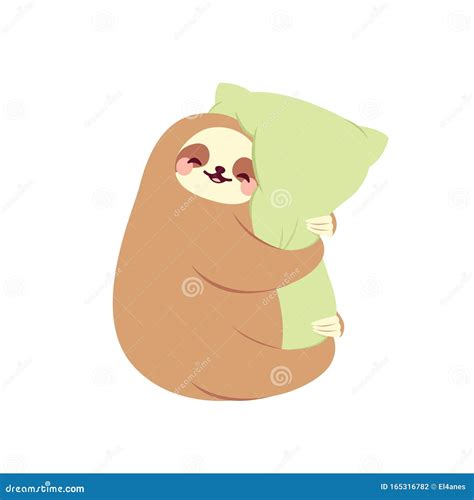 Cute Sloth Hugging Pillow Stock Vector Illustration Of Happy 165316782