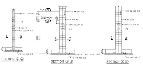 Column Footing Section And Structure Drawing Details