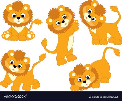 Set Cute Cartoon Lions Royalty Free Vector Image