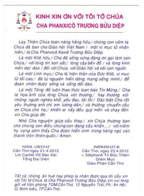Phạm Hồng Phướcnhờ Lời Nguyện Giúp Cầu Thay Của Cha Phanxico Trương Bửu