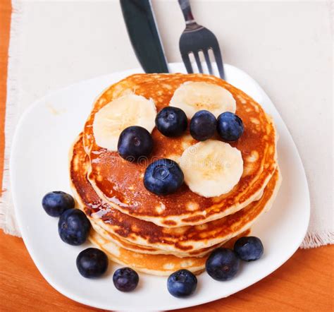 Pancakes With Blueberry And Bananas Stock Photo Image Of Dessert