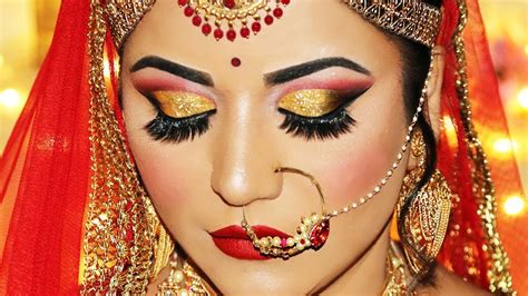 Indian Bridal Makeup Tutorial Dramatic Gold Glitter Cut Crease And