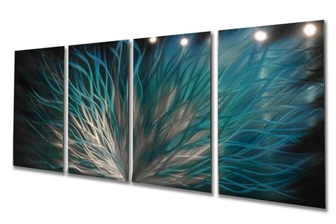 Fiamma Teal Abstract Metal Wall Art Contemporary Modern Decor