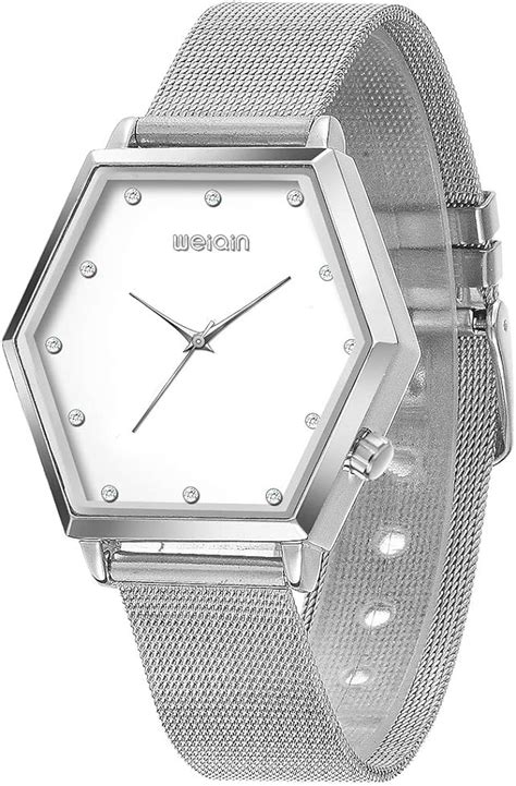 Fashion Watches For Women Silverelegant Stainless Steel Mesh Strap Big Face Bracelet Watches
