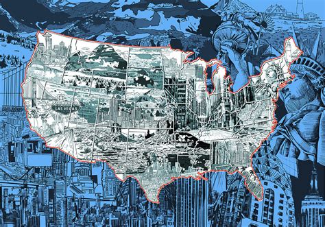 United States Drawing Collage Map 2 Painting By Bekim Art