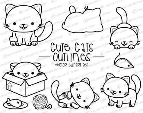 Premium Vector Clipart Kawaii Cat Outlines Cute Cat Outlines Clipart