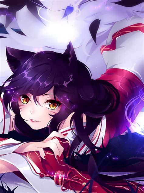 Download 1536x2048 Ahri Fox Girl League Of Legends Anime Style Animal Ears Wallpapers For