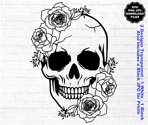 Floral Skull Svg Tattoo Roses Svg Flower Skull Svg Sugar Skull Svg