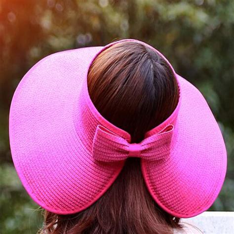 new arrivals women lady foldable roll up sun hat beach bow knot wide brim straw visor hat round