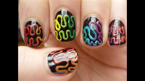 Colorful Squiggly Line Nail Art Tutorial Youtube