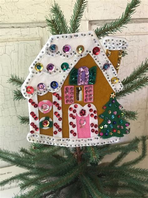 Vintage Gingerbread House Ornament Handmade Felt And Sequins Etsy