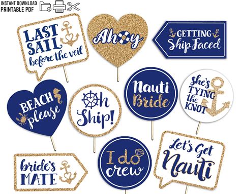 Nautical Bachelorette Printable Photo Booth Props 10 Signs Etsy