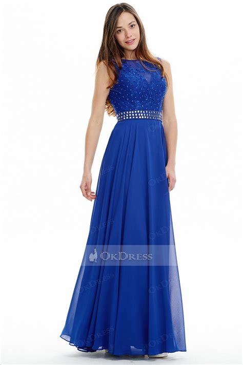 A Lineprincess Royal Blue Beaded Long Chiffon Prom Dress By Okdress Uk Formal Dresses For