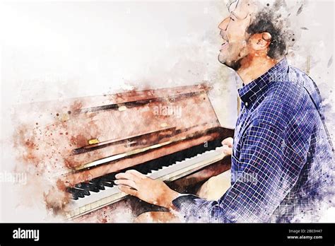 Abstract Man Playing Keyboard Of The Piano Foreground Watercolor