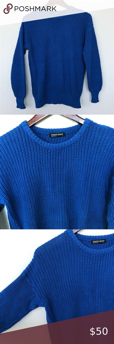 American Apparel Cobalt Blue Knit Sweater Unisex Blue Knit Sweater