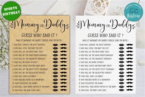 Editable Mommy Or Daddy Guess Who Said It Baby Shower Game Diy