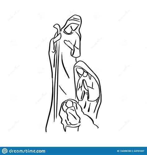 Nativity Scene Of Baby Jesus In Manger With Mary And Joseph Vector