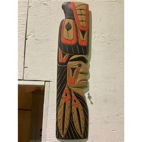 First Nations Hand Carved And Painted Chief Wearing Bear Frontlet By