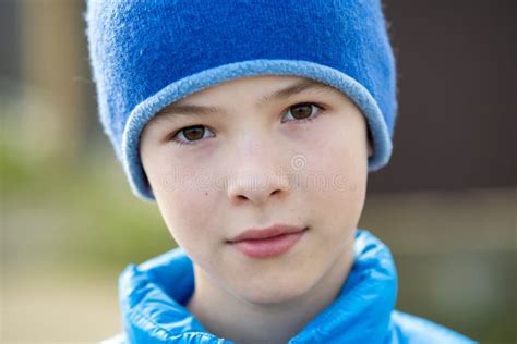 Close Up Portrait Of Cute Child Boy In A Cap Stock Image Image Of