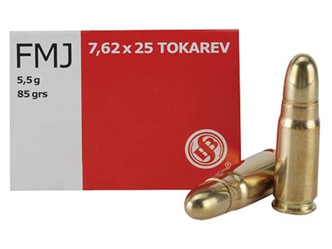 Sellier Bellot 762x25mm Tokarev Ammo 85 Grain Full Metal Jacket Box