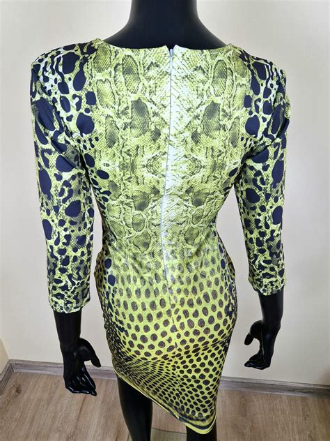 Woman Lime Green Reptilian Print Bodycon Stretch Fabric Curve Hugging