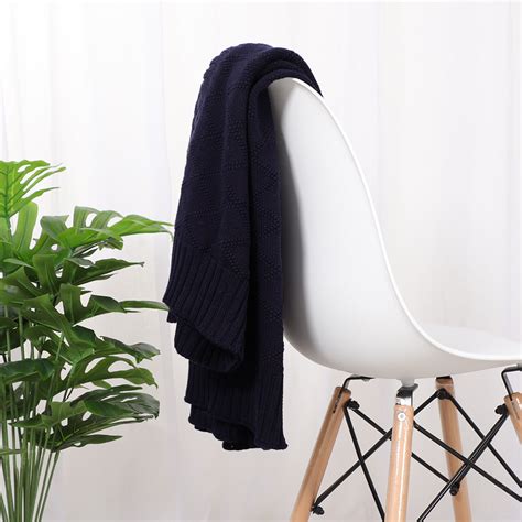 Piccocasa Cable Knit Throw Blanket 50 X 60 For Couch Sofa Bed Navy