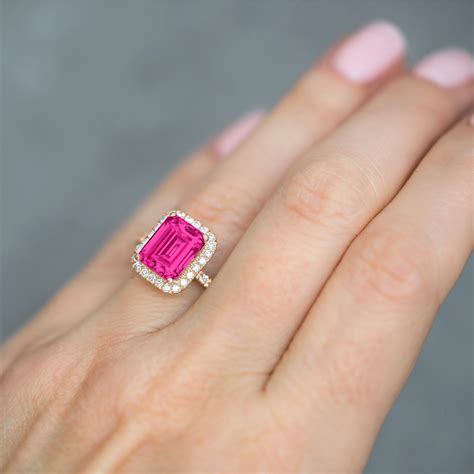 Emerald Cut Pink Tourmaline Diamond Engagement Ring K Rose Gold