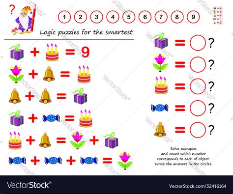 Mathematical Logic Puzzle Game Solve Examples Vector Image
