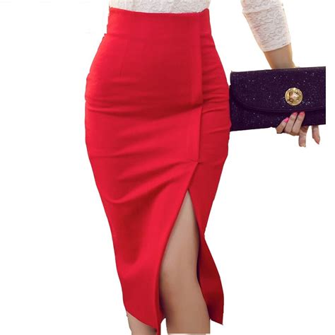 New Skirts Women 2016 Autumn Winter High Waist Midi Tight Skirt Red