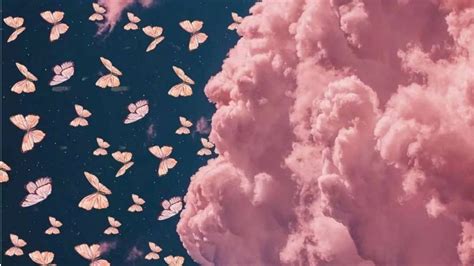 Download Cute Pink Butterfly And Fluffy Clouds Wallpaper