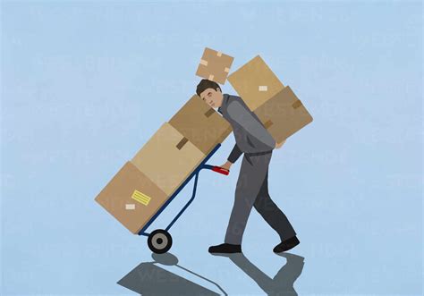 Overburdened Delivery Man Carrying Cardboard Boxes Stock Photo