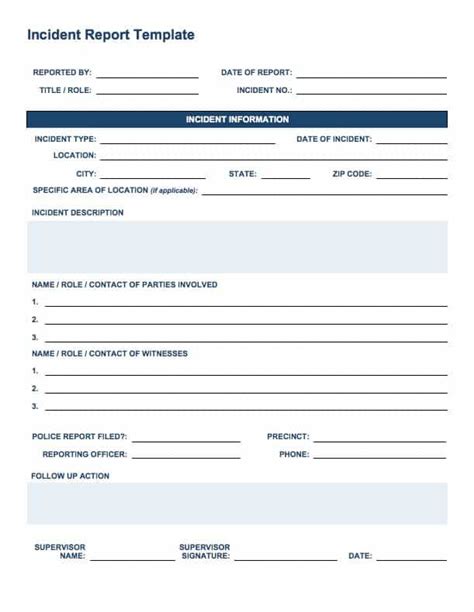 Incident Report Template Word Free Download Aashe