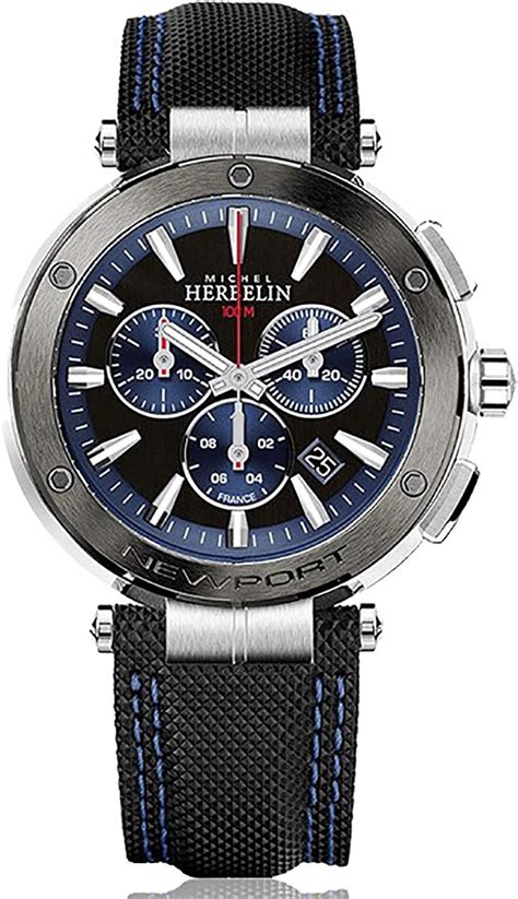 michel herbelin homme 37688 ag65 chrono newport 100m cadran bleu et noir 43mm amazon fr montres