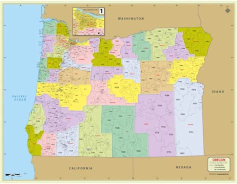 Buy Printed Oregon Zip Code Map With Counties Zip Code Map Prints