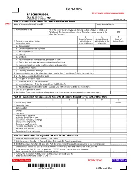 Form Pa 40 Schedule G L Fill Out Sign Online And Download Fillable