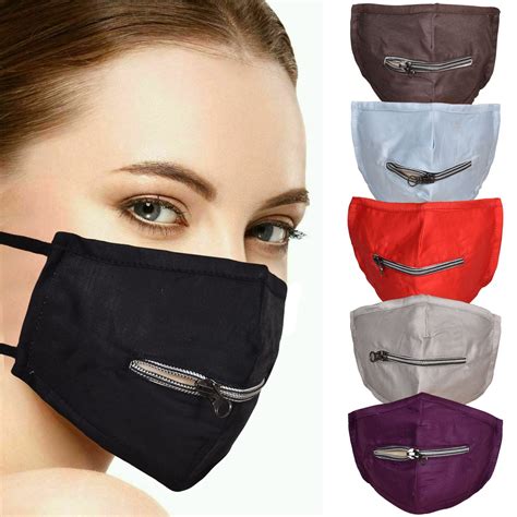 reusable face mask with zipper washable breathable zip open for drinking eating ebay