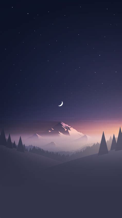 Digital Art Nature Mountains Portrait Display Moon Stars Night