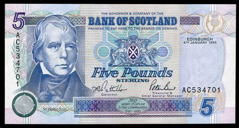 Online banking service from bank of scotland allow users to manage their bank accounts from the comfort of office or home. Bank of Scotland. 5 pounds. 4-1-1995. AC 534701. (PMS ...