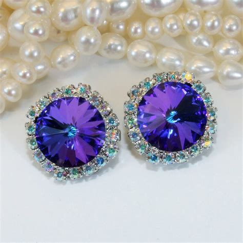 Royal Blue Clip On Earrings AB Swarovski Crystal Sapphire Etsy