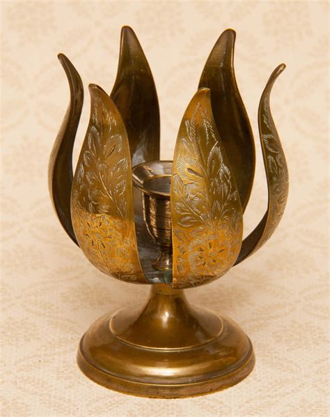 Vintage Brass Lotus Flower Candlestick Candle Holder Lotus Flower