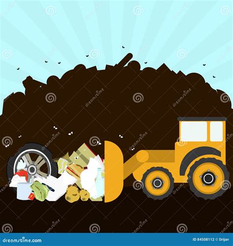 Landfill Pile Of Unsorted Garbage Flat Style Vector Illustration On