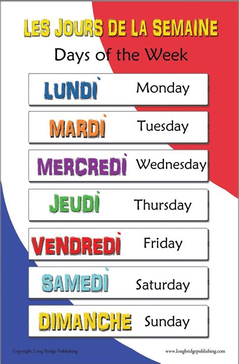 Long Bridge Publishing French Language School Poster Days Of The Week