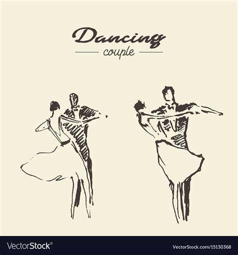 Set Dancing Couple Draw Sketch Royalty Free Vector Image